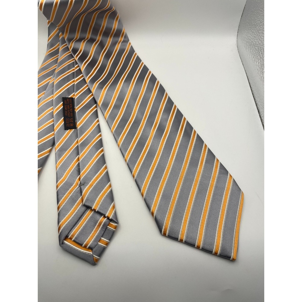 Dolcepunta Italy Silk Tie Silver Orange White Striped Hinsdale Clothier HandMade